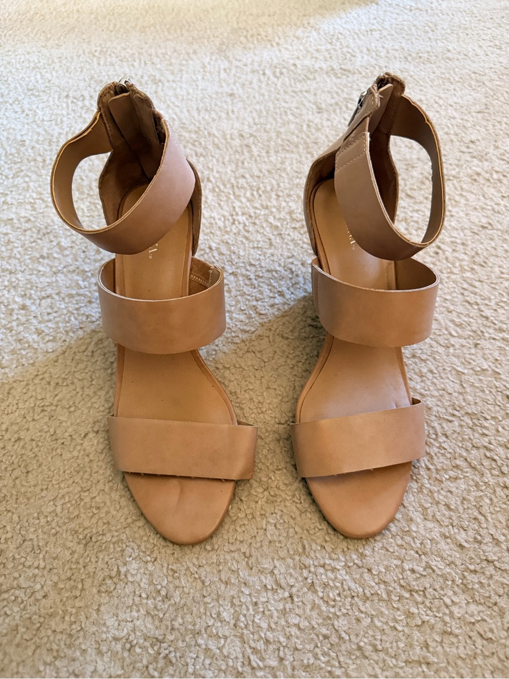 Merona Tan Strappy Ankle-Cuff Block Heels